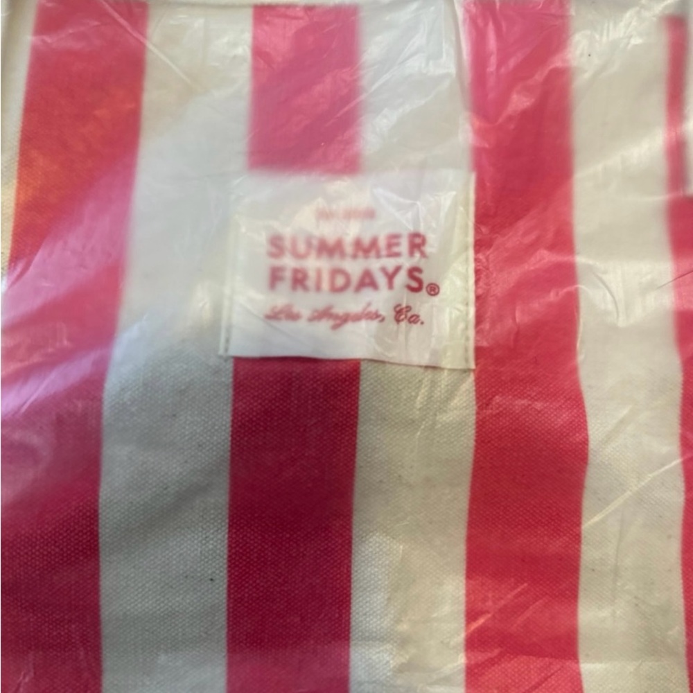 Summer Fridays Red and Cream Striped Tote